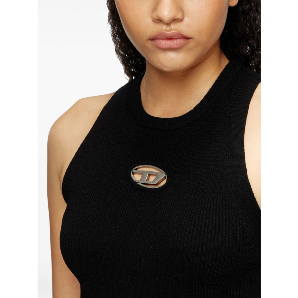 Diesel Zwart Geribbeld Sweatshirt met Ronde Hals Black Dames