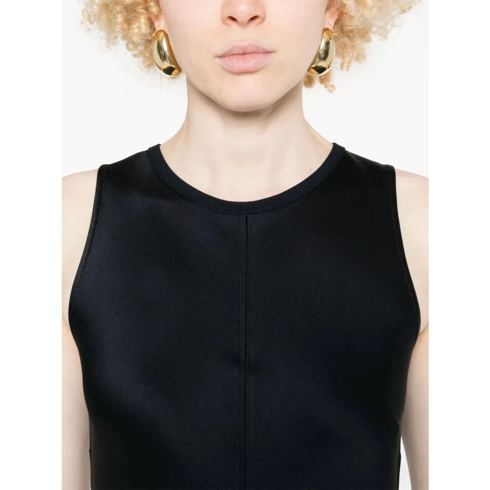 Forte Satijnen Ronde Hals Jurk Black Dames