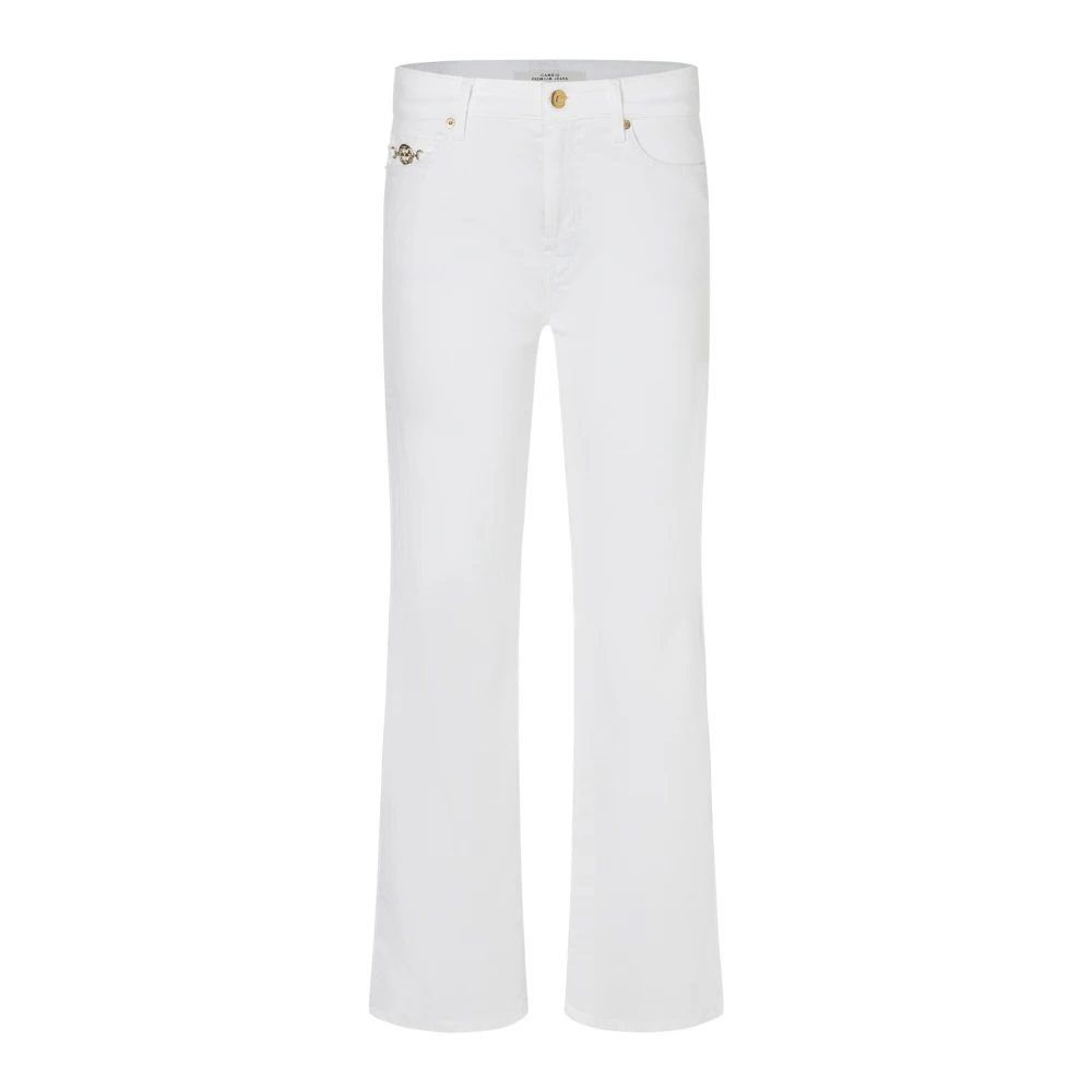 Cambio Women's White Straight Fit Jeans, 3XL, Cropped Trousers With Gold Detail