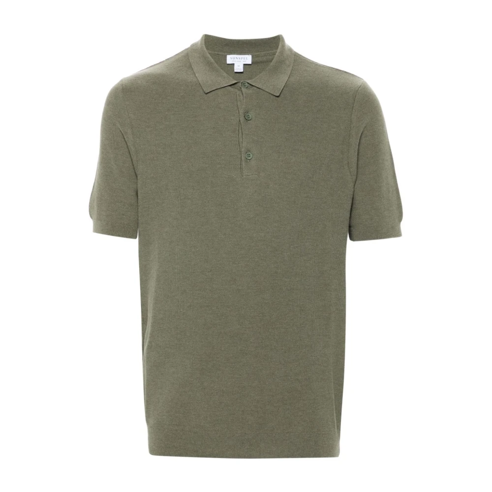 Sunspel Pale Khaki Melange Polo Shirt Green Heren