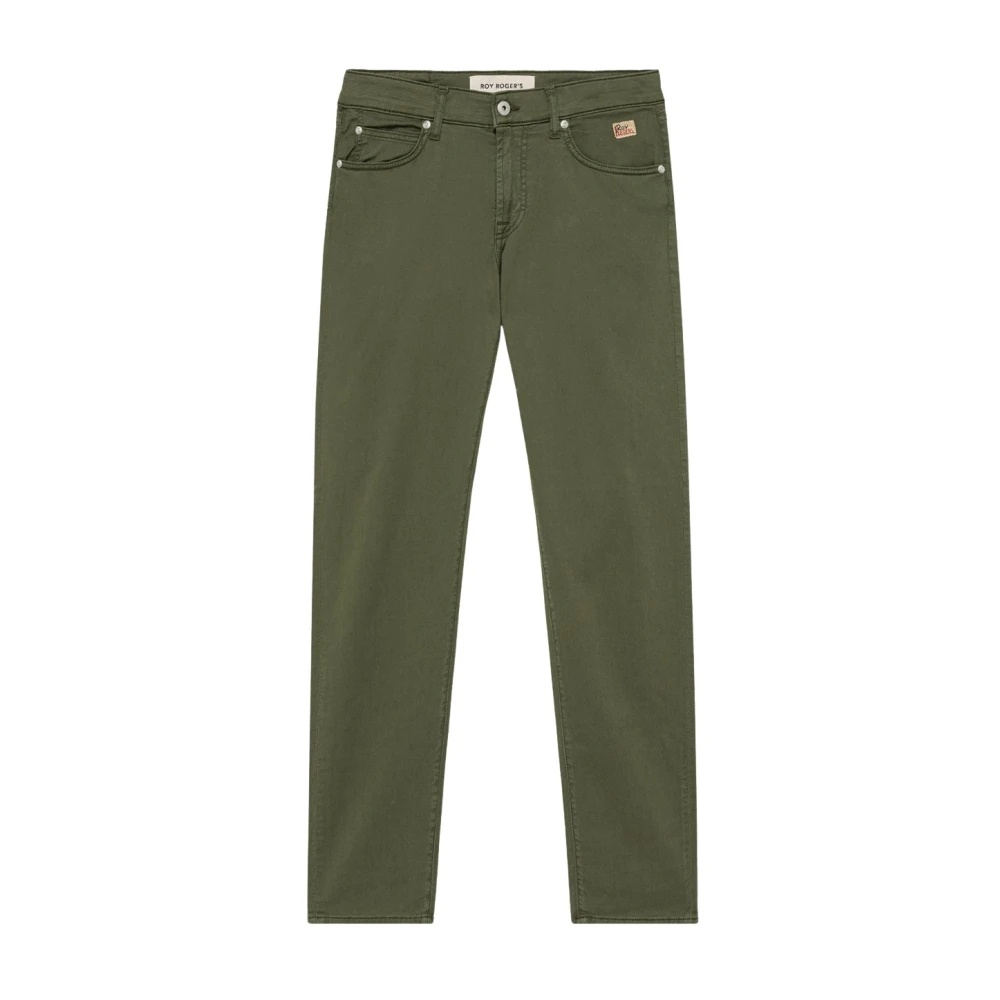 Roy Roger's Men's Green Slim-Fit Trousers, W35, Gabardine Stretch Trousers