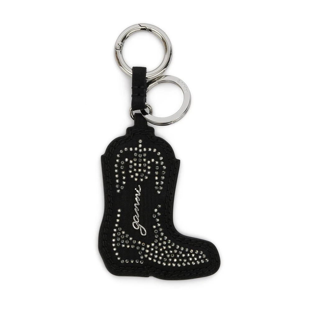 Ganni Women's Black Western Boot Keyring Velvet Moire