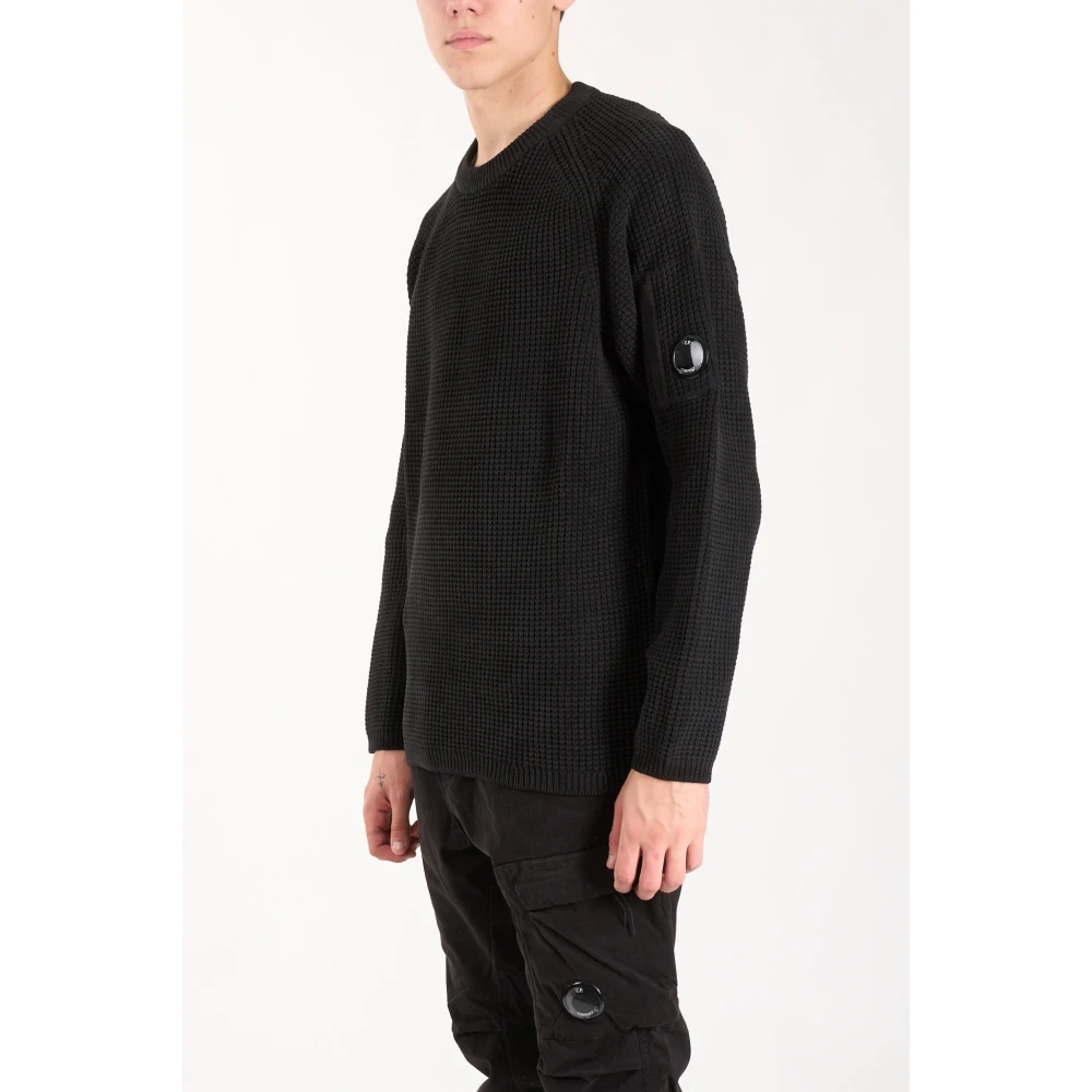 C.P. Company Geribbelde Crewneck Sweater met Logozak Black Heren