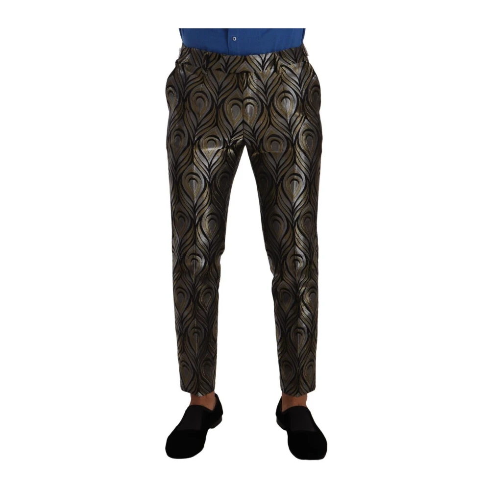 Dolce & Gabbana Mænd Grå Bukser, Herre, Grå,, Uld, Sølv Guld Jacquard Herre Bukser Medium