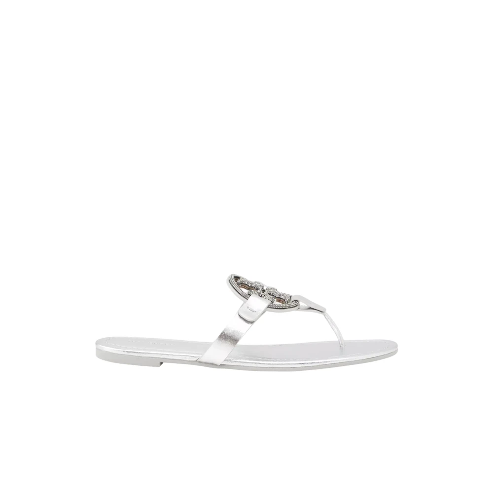 Tory Burch Silver Flip Flops Stilren och Bekväm Gray, Dam