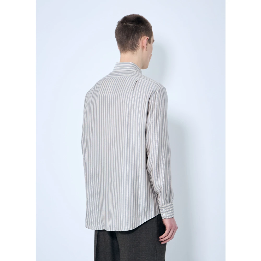 The Row Zijden Gestreept Overhemd Klassieke Kraag Beige Heren