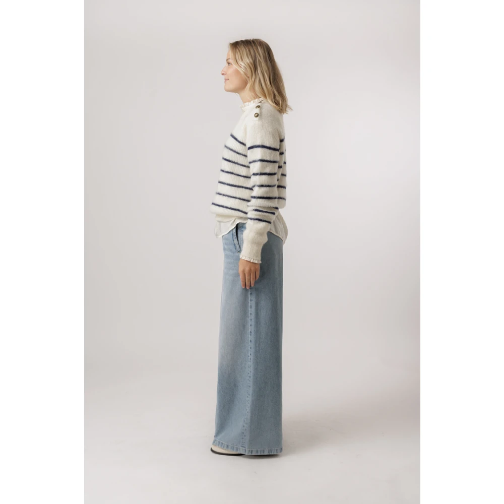 Suncoo Gestreepte Pullover met Statement Knopen Beige Dames