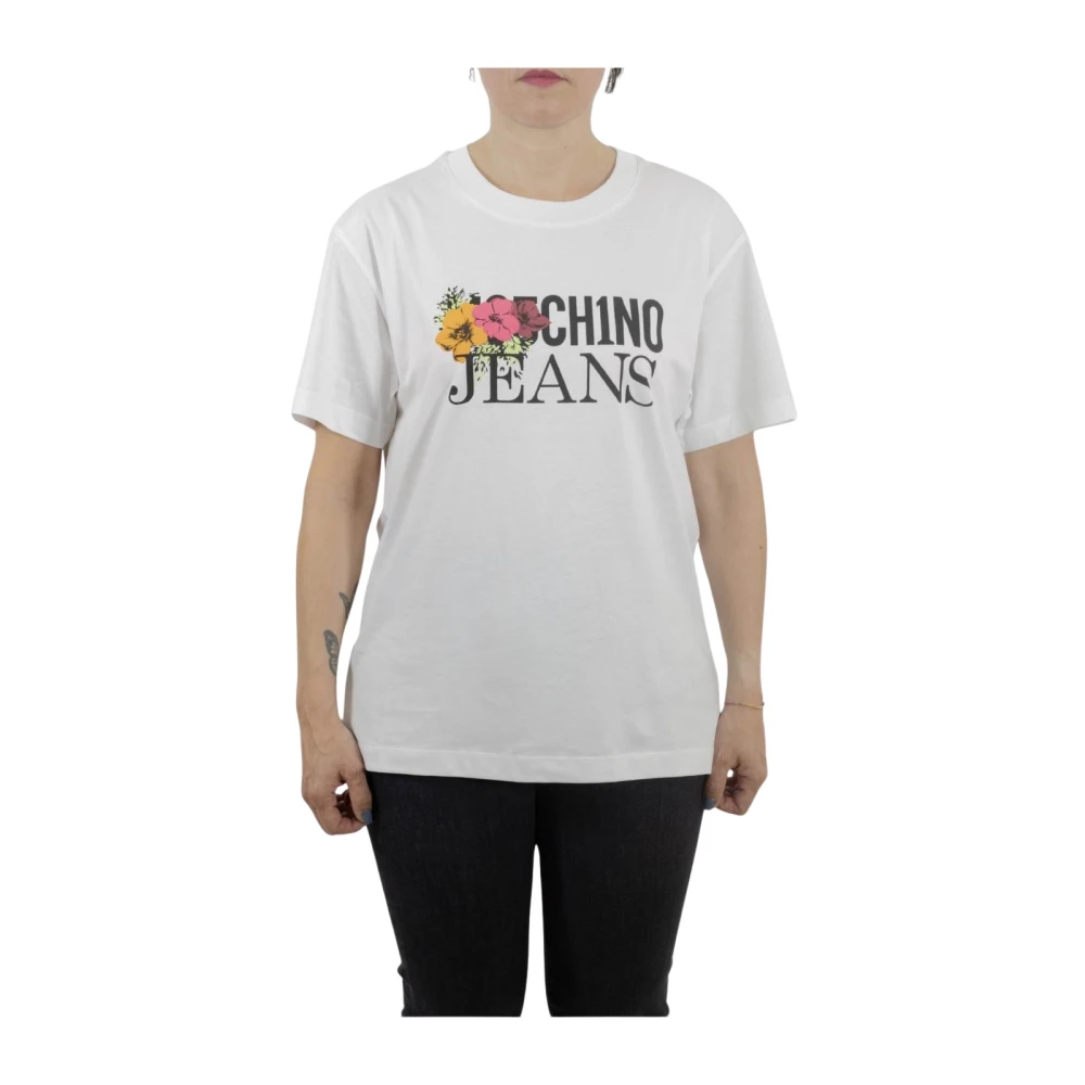 Moschino Wit Wijdvallend T-shirt met Logo op Voorkant White Dames