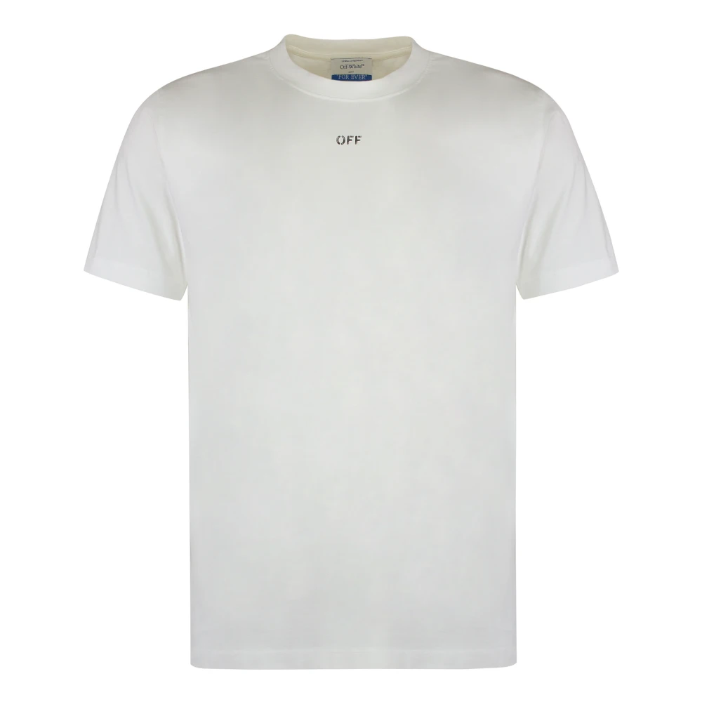 Off White Geribbelde ronde hals katoenen T-shirt White Heren