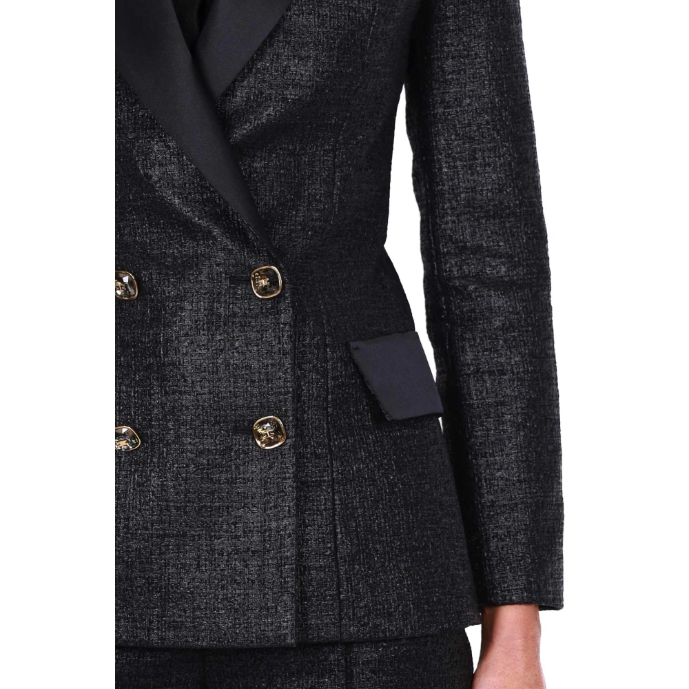 Elisabetta Franchi Elegante dubbelrijige zwarte blazer Black Dames