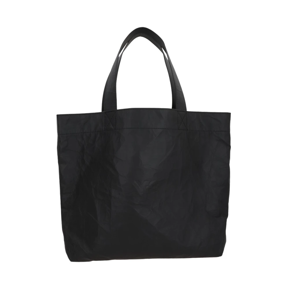 Y-3 Zwarte leren tote tas met zilveren hardware Black Heren