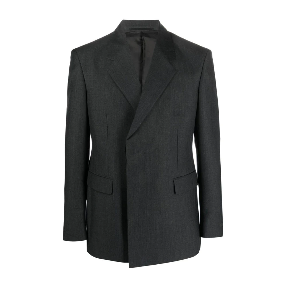Prada Wollen Double-Breasted Jas Gray Heren