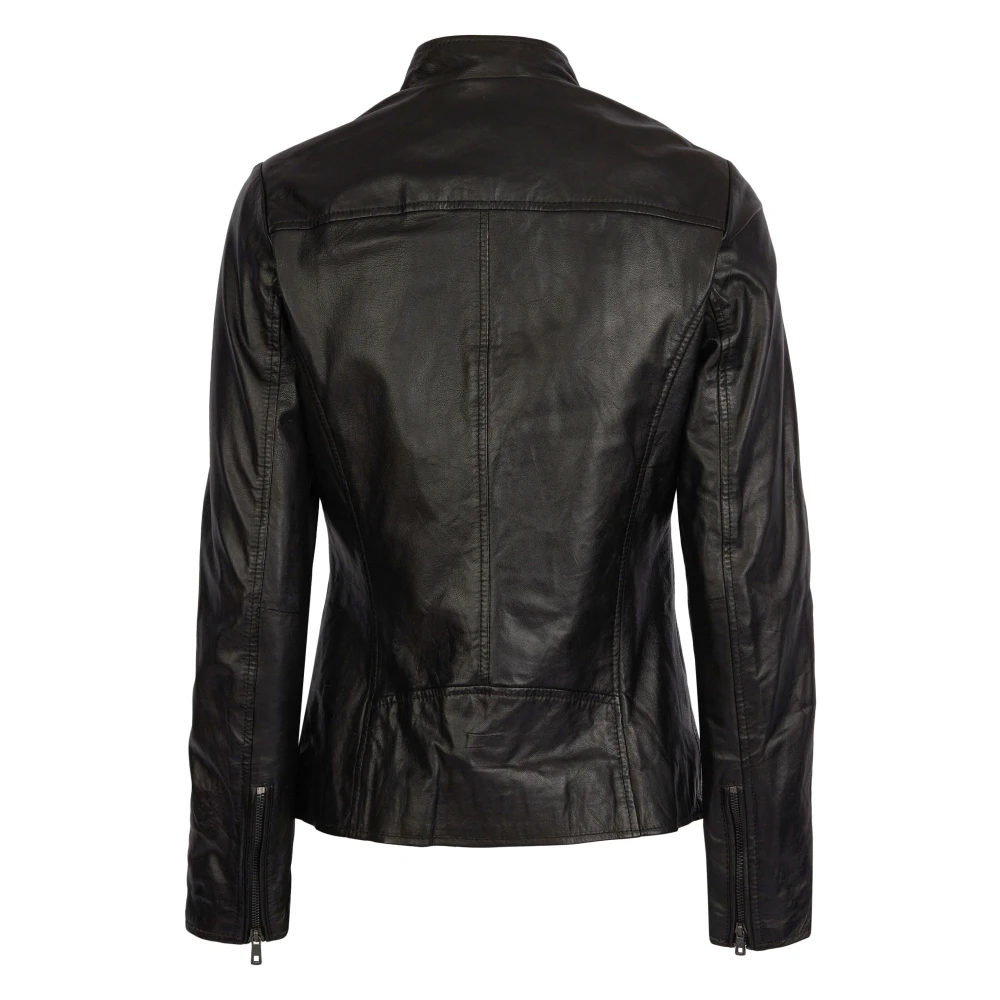 Bugatti Elegante leren jas met opstaande kraag Black Dames
