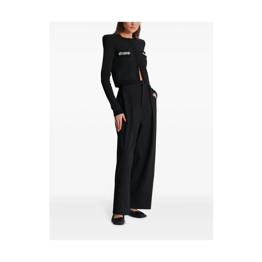 Balmain Zwarte Kristalversierde Gebreide Trui Black Dames