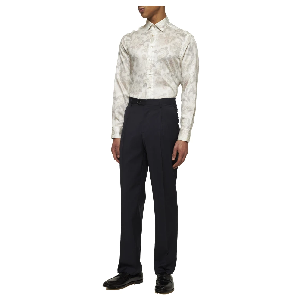 ETRO Bloemen Paisley Print Overhemd Ivoor Beige Heren