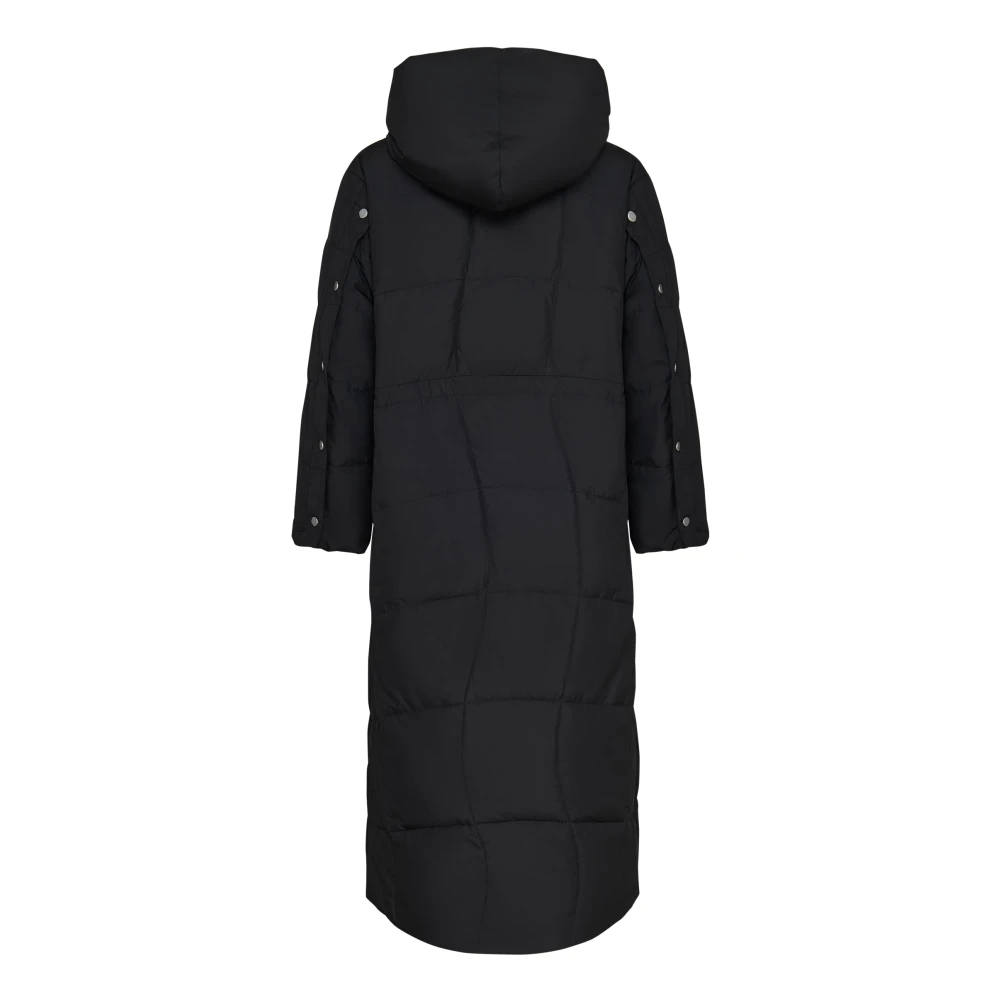 Cesare Gaspari Oversized gewatteerde jas met capuchon en nepbont manchetten Black Dames