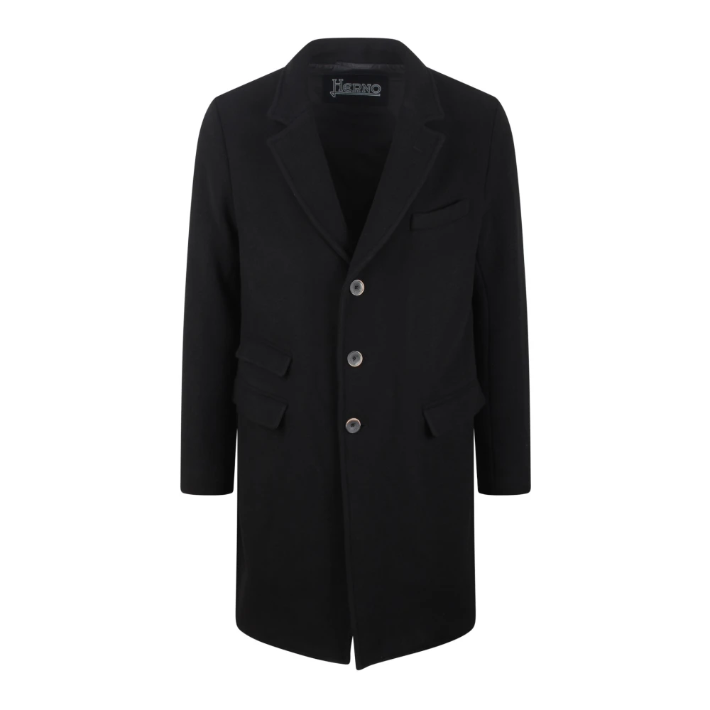Herno Klassieke wollen mantel Black Heren