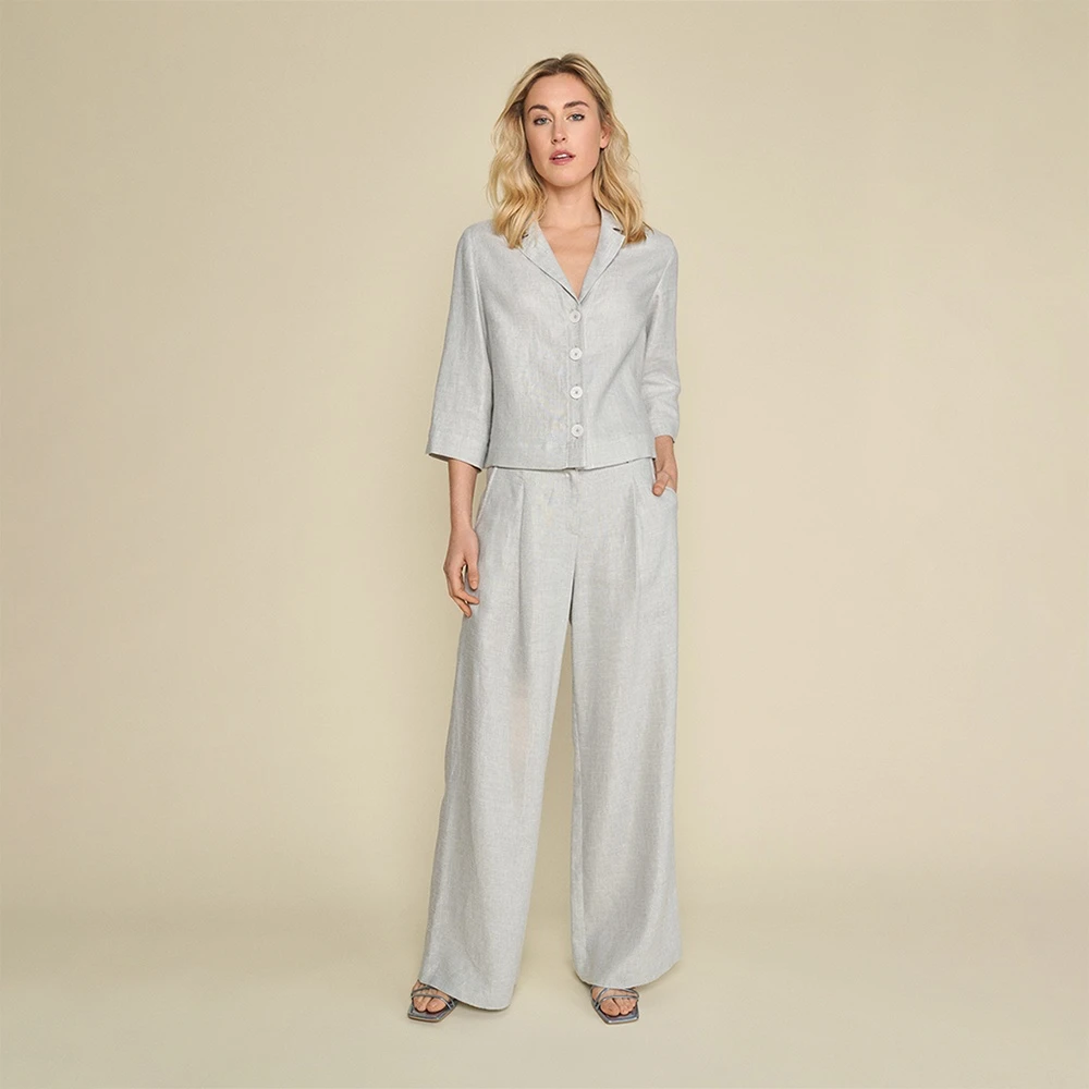 Marie Méro Grijze Wijde Pijp Katoen Linnen Broek Gray Dames