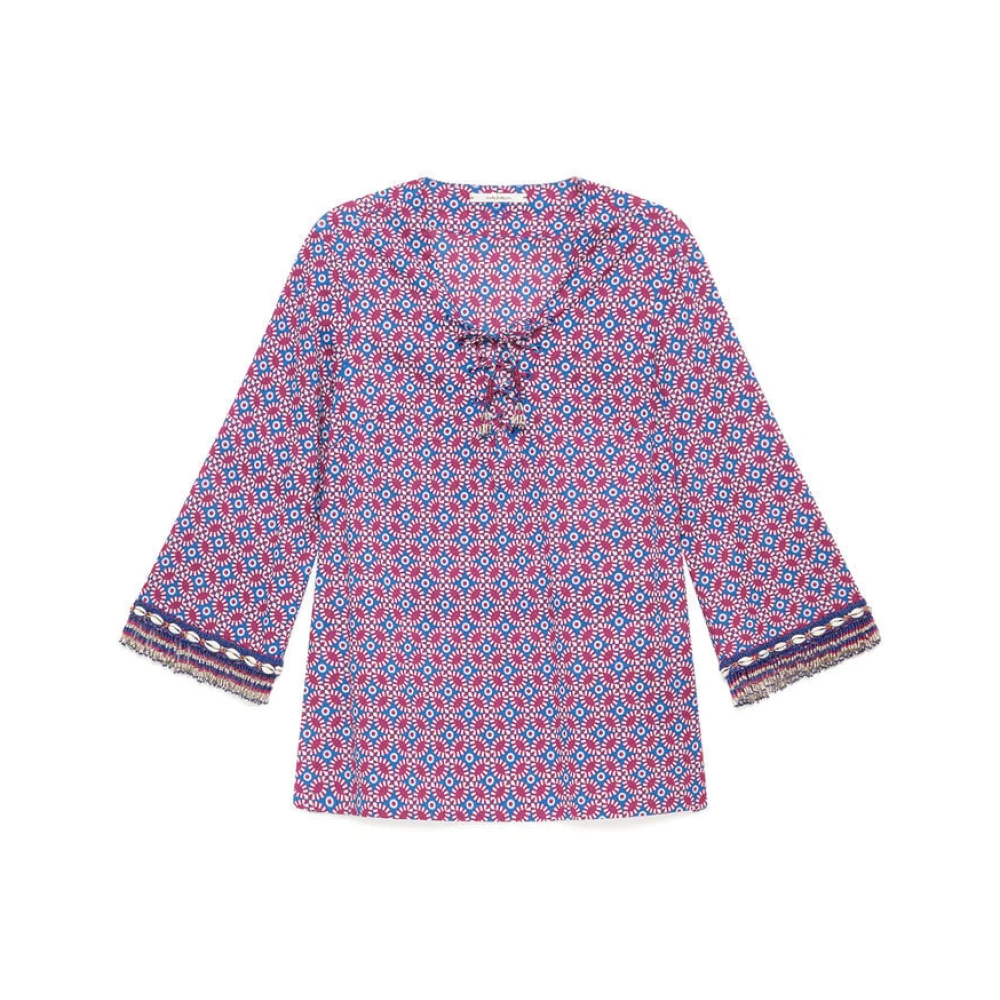 Maliparmi Women's Blue Blouses, Xl, Floral Spin Kaftan