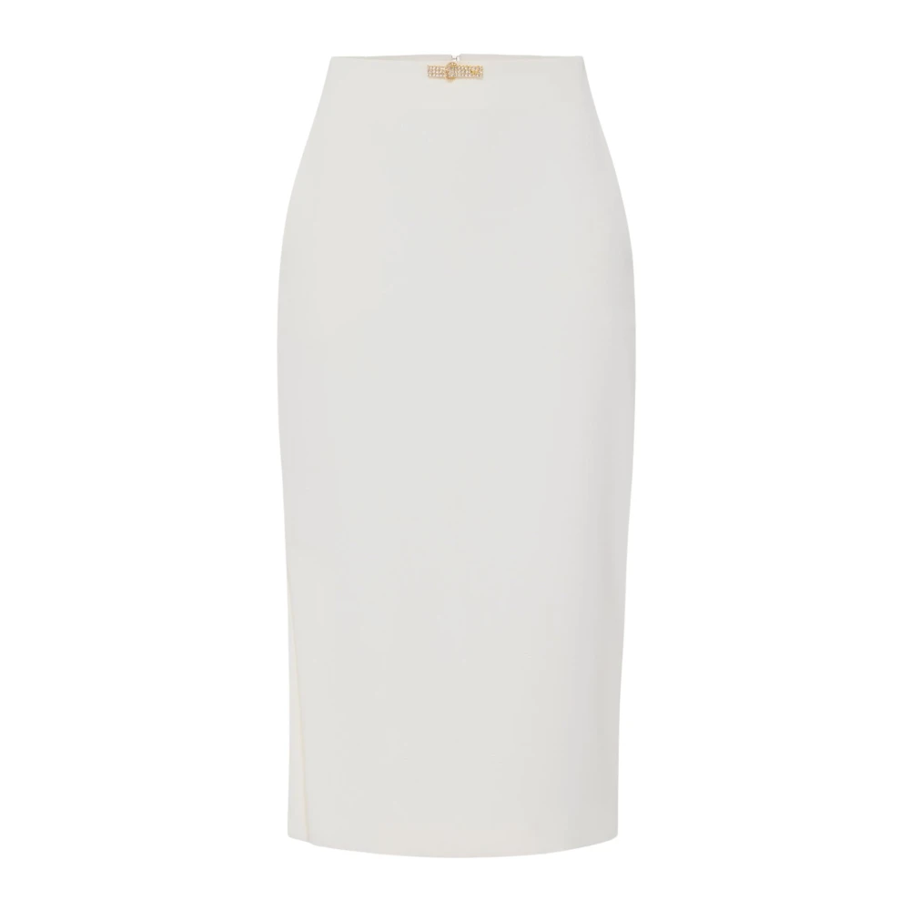 Elisabetta Franchi Lichte dubbele crêpe rok met juweeldetail Gray Dames