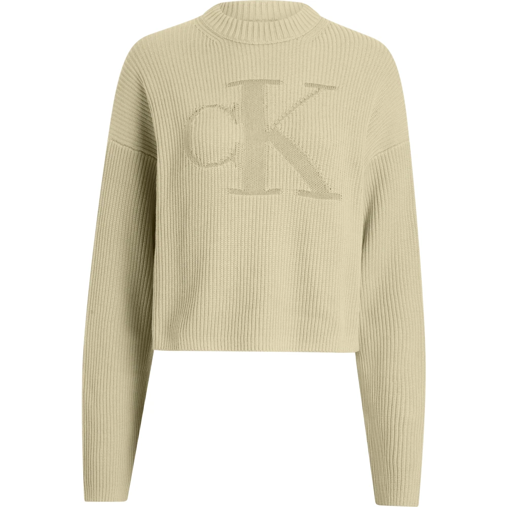 Calvin Klein Organische Katoenen Geribbelde Trui Beige Dames