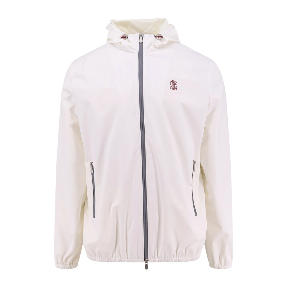BRUNELLO CUCINELLI Nylon gewatteerde jas met logo White Heren