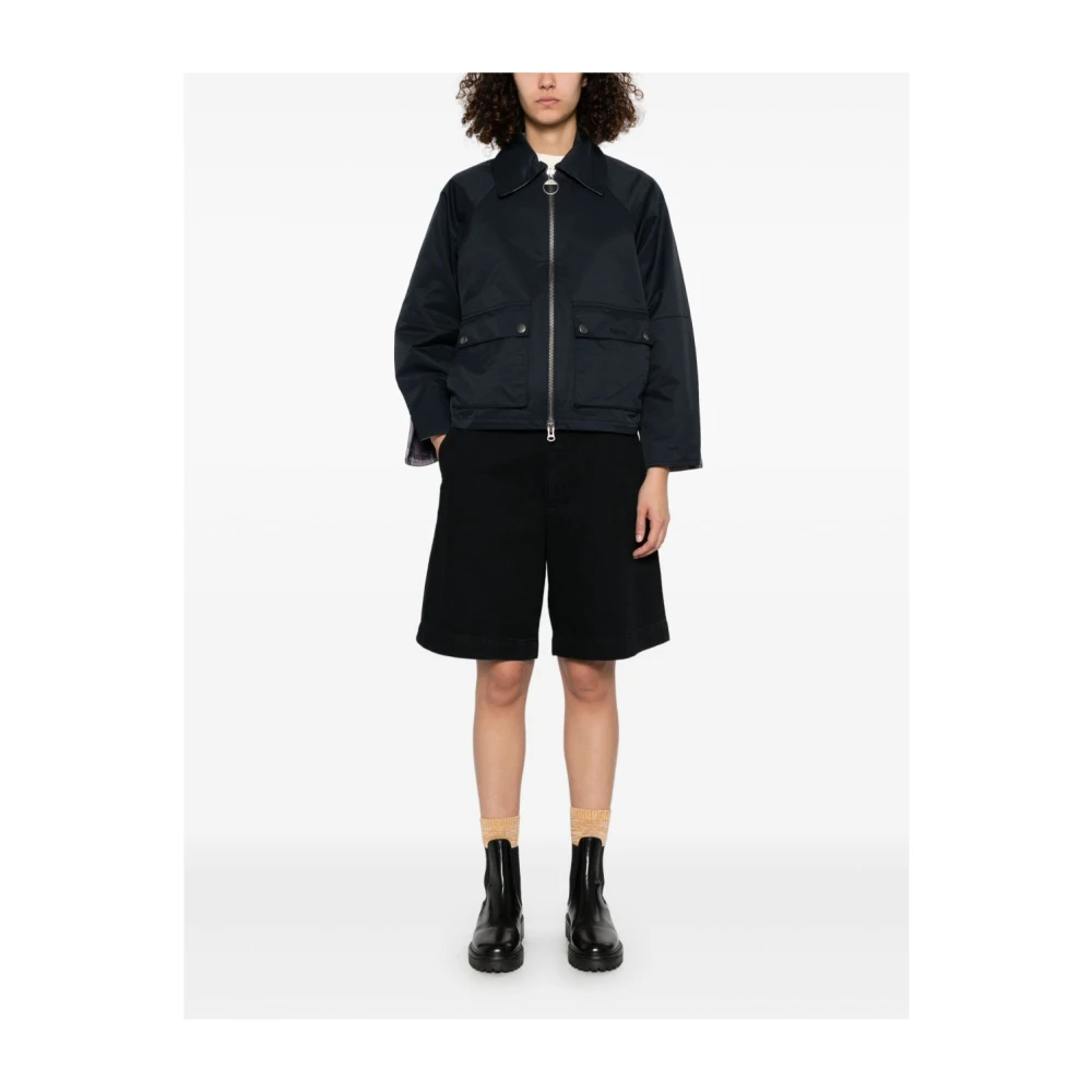 Barbour Blauwe Rits Voorkant Jas Raglan Mouwen Blue Dames