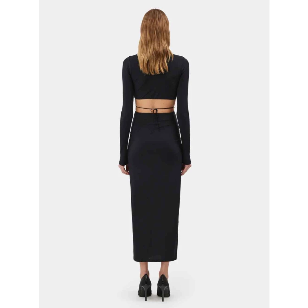 Amazuin Zwarte Satijnen Maxi Jurk Black Dames