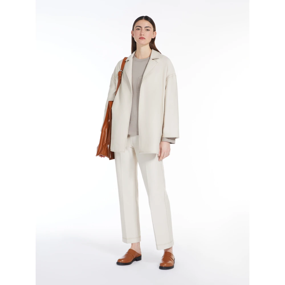 Max Mara Spijkerjasje met riem en decoratief stiksel White Dames
