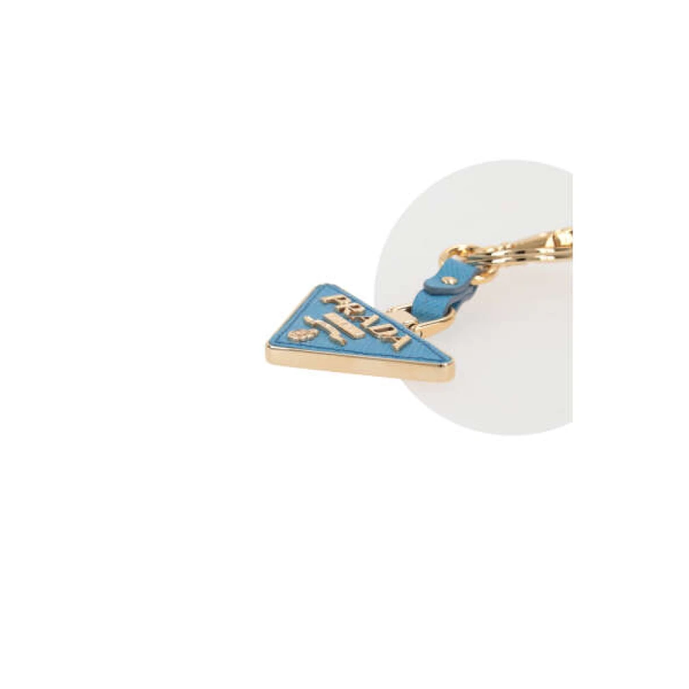 Prada Saffiano Leren Sleutelhanger met Driehoekig Logo Blue Dames