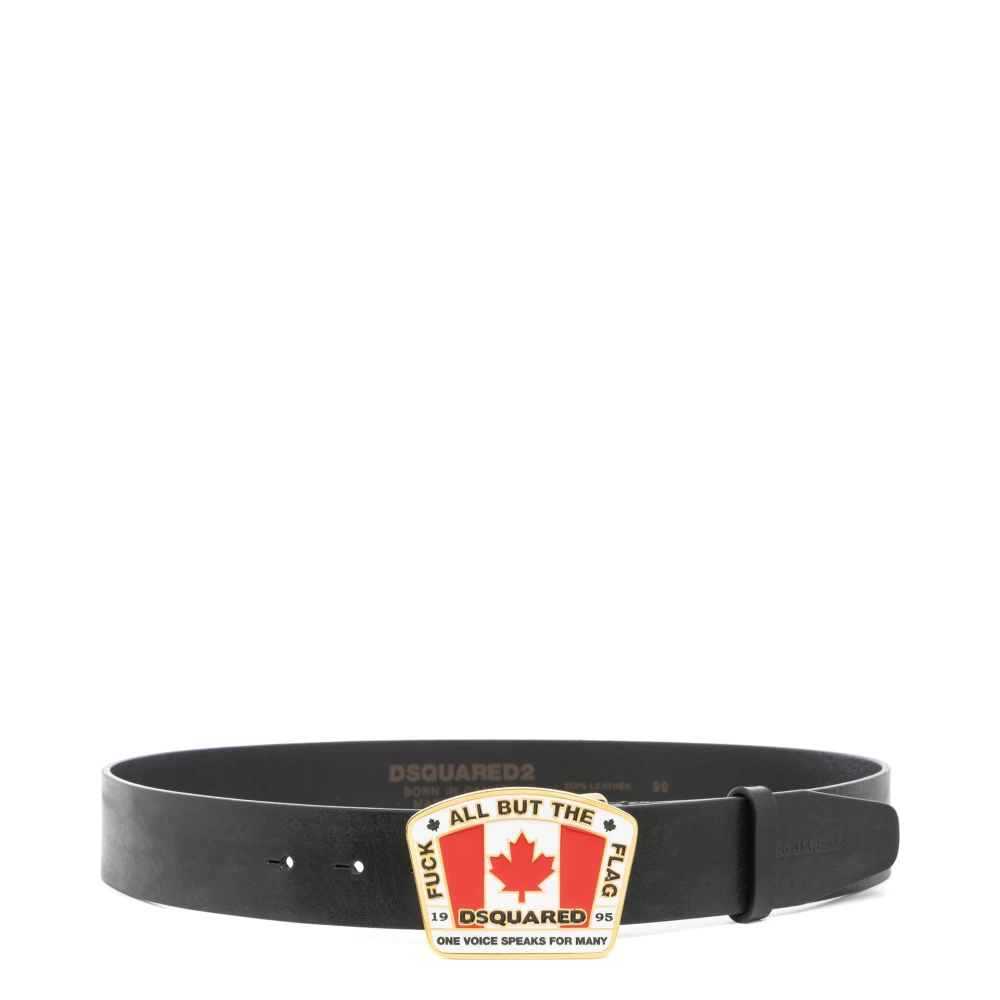 Dsquared2 Men's Black Flag Belt With Buckle Closure Medium