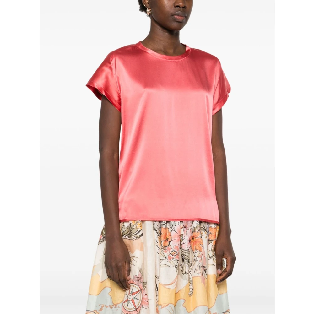 pinko Rode Zijden Korte Mouw Shirt Red Dames