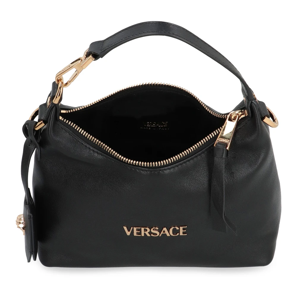 Versace Hobo tas van leer met reliëf logo Black Dames