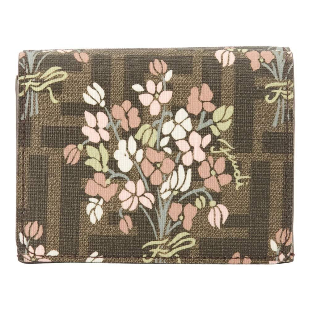 Fendi Bloemenboeket Leren Portemonnee Brown Dames