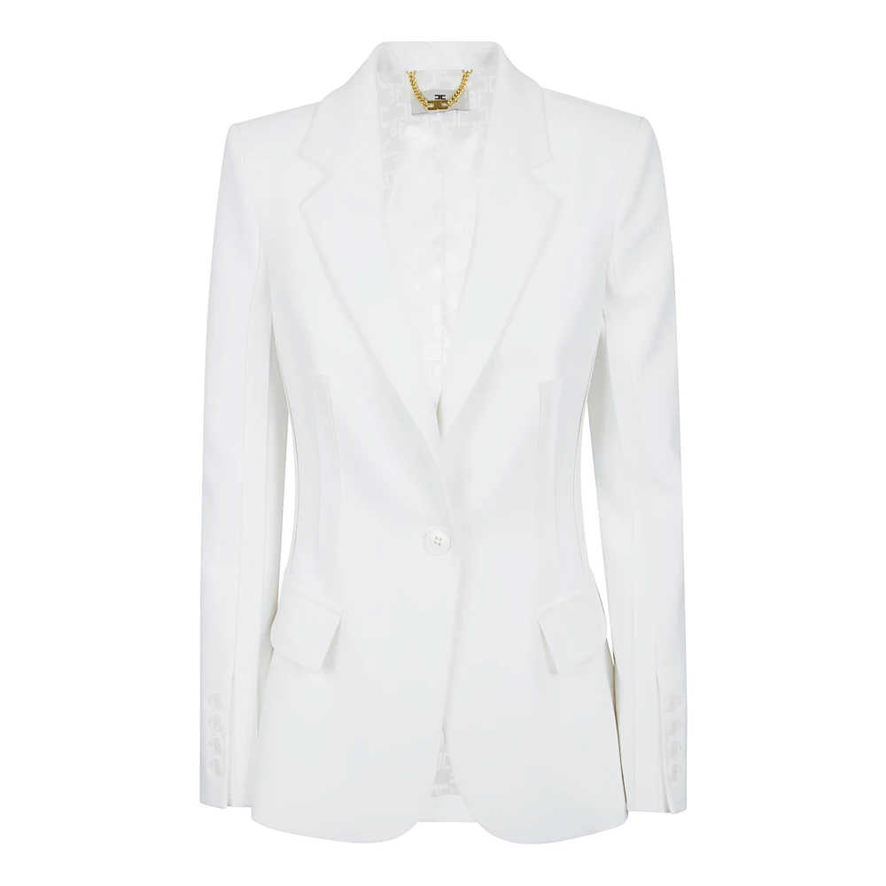 Elisabetta Franchi White Double-Layer Stretch Crepe Jacket - Female - Blazers - S - Jackets