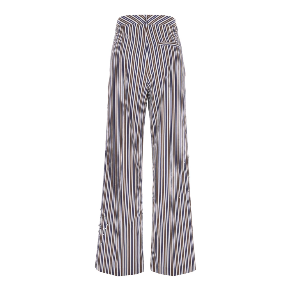 DES Phemmes Blauwe Gestreepte Broek met Faux-Parel Versieringen Multicolor Dames
