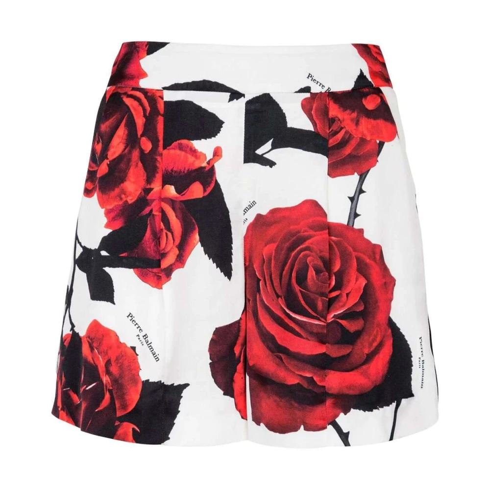Balmain Rose Print Satin Shorts Multicolor Dames