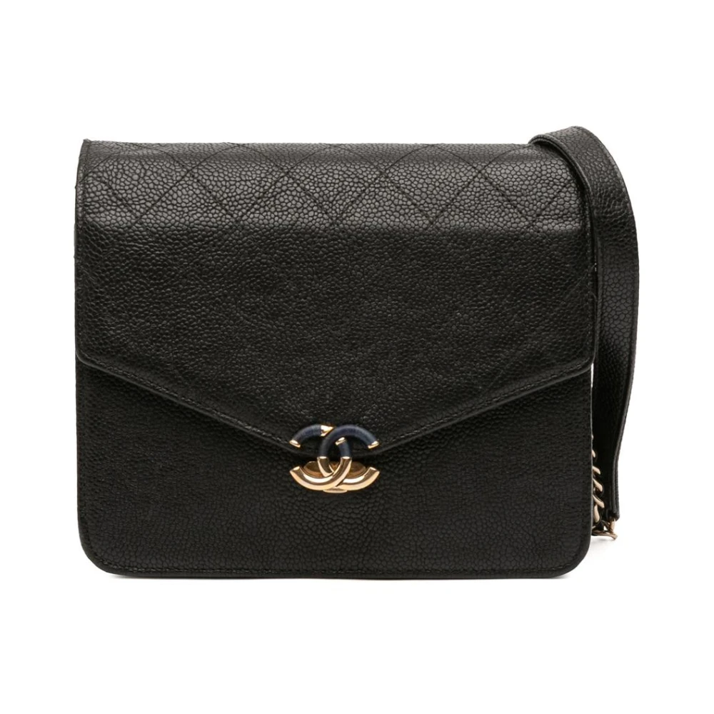 Chanel Vintage Damen Schwarz Gebrauchte Klappen-Schultertasche