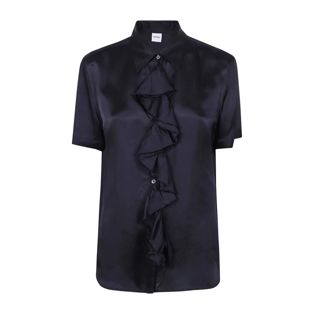 Aspesi Blouse met asymmetrische zoom en ruches aan de voorkant Blue Dames
