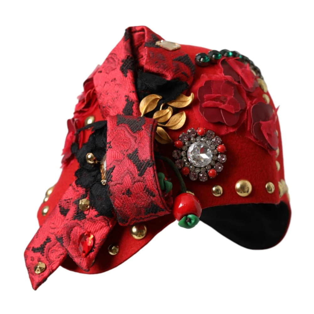 Dolce & Gabbana Femme Rouge Accessoires, Taille: One Size Chapeau Cloche En Laine Orné De Cristaux