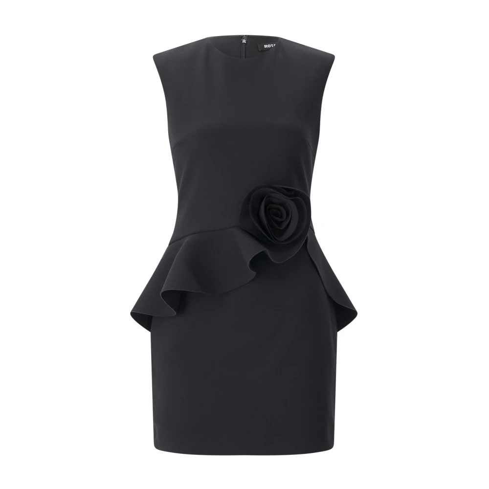 Rotate Birger Christensen Donna Nero - Abito Corto Con Ruches E Applicazioni Floreali - Dresses - Xs