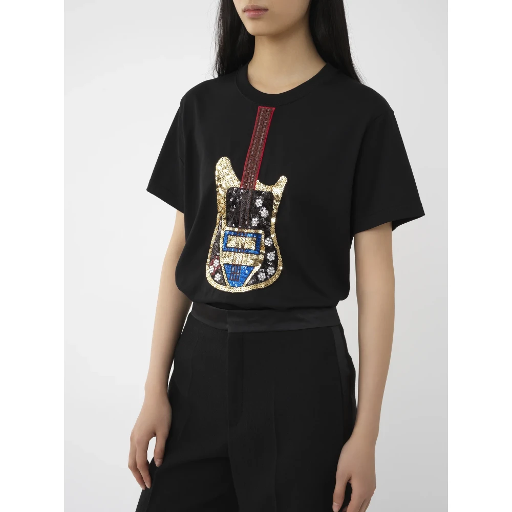Chloé Geborduurd Sequin Gitaar T-shirt Black Dames