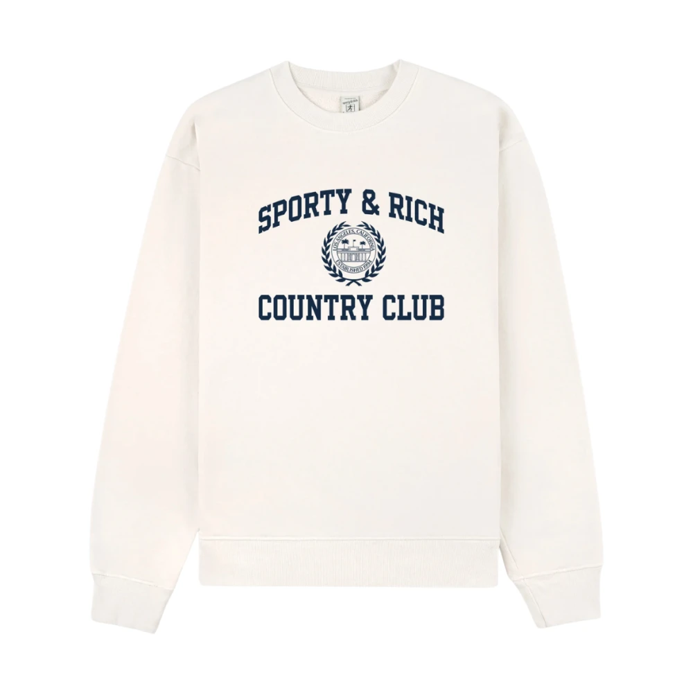 Sporty & Rich Women's Beige Sweatshirts, S, Varsity Crest Crewneck
