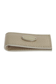 Beige Leather Magnet Money Clip
