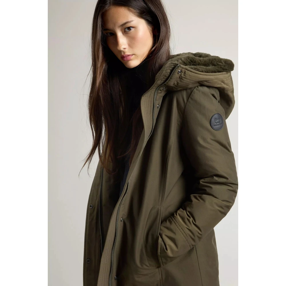 Woolrich Groene Parka Jas met Bont Capuchon Green Dames