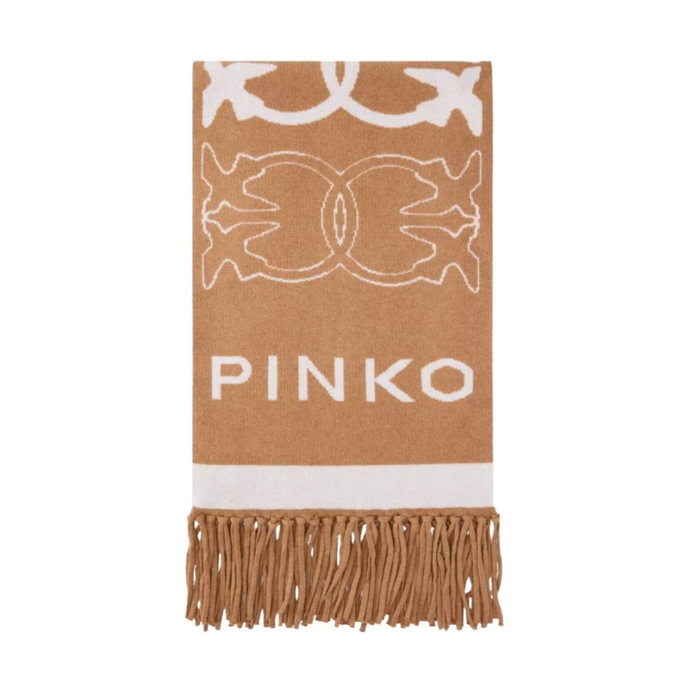 Pinko Women's Beige Winter Scarves, One Size, Jacquard Logo Scarf