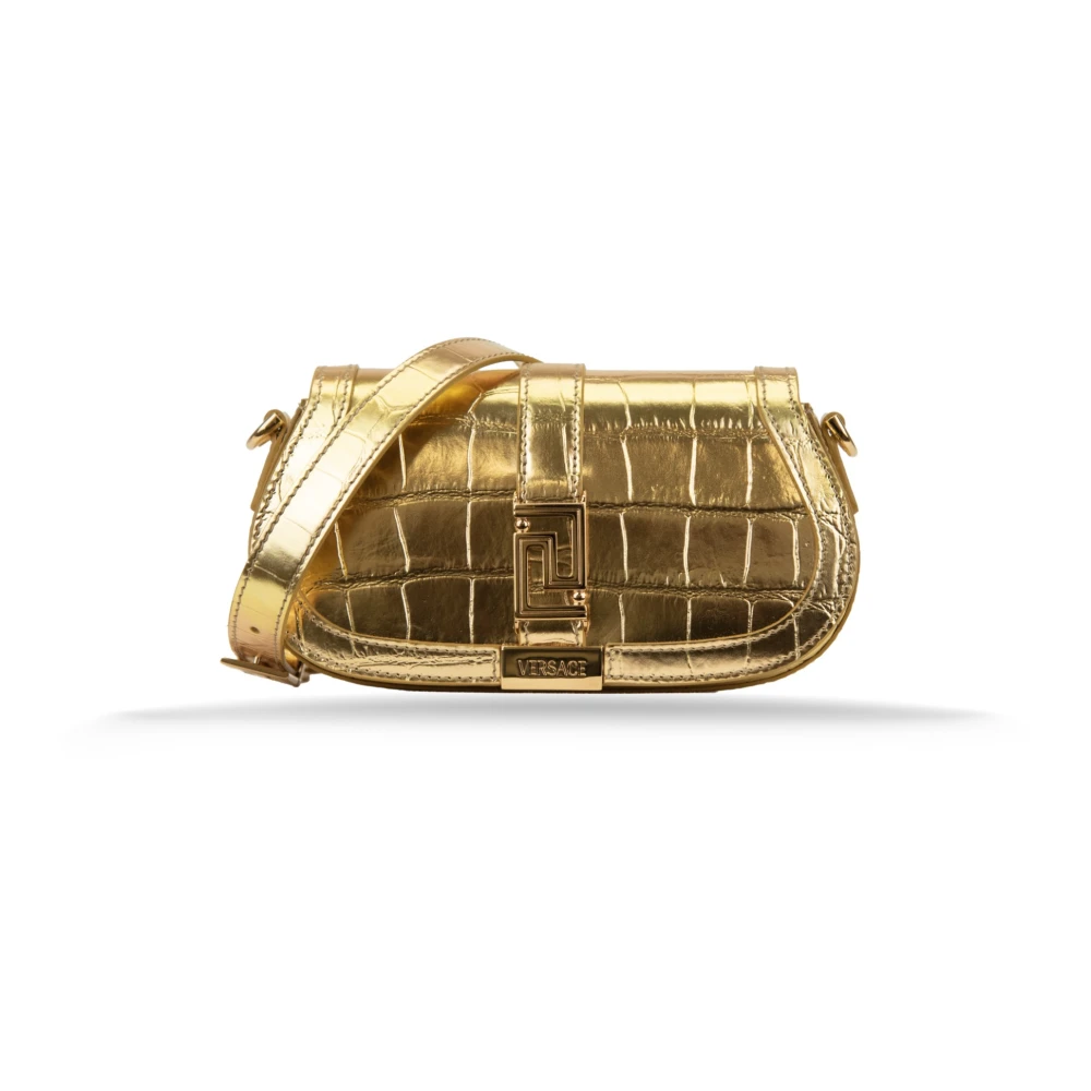 Versace Gelamineerde leren handtas met magneetknoop Yellow Dames
