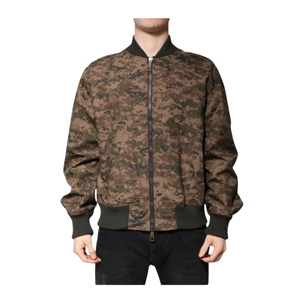 Dolce & Gabbana Men's Brown Camouflage Bomber Jacket With Logo - Bomber Jackets - 3XL - Jackets