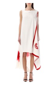 Asymmetrisches Bedrucktes Kleid, Weiß Rot SS23