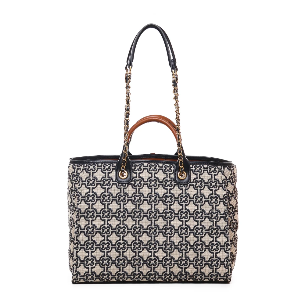 V73 Blauw Beige Leren Stoffen Schoudertas Multicolor Dames